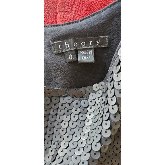 Theory 100% Silk Maryanka Matte Sequin Shift Mini Dress Women Size 0 Black Party - Picture 5 of 6